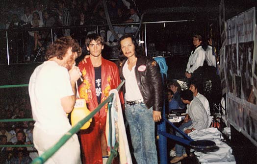 Mario Riggiio with his sifu getting ready for his 6 round kickboxing title match with 'the ice man.' Perth, Australia :::: 1988